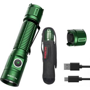 J81G Tactical Rechargeable Flashlight with Holster, 1300 Lumen Super Bright IP68 Waterproof Dual Button Flashlight for Tactical Games Outdoor