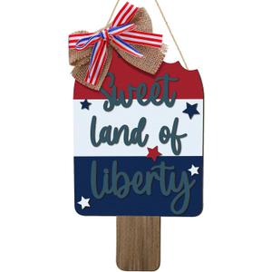 Gerrii 4th of July Door Sign Ice Pop Shaped Patriotic Wood Wreath for Front Porch Door Hanger Sign America Memorial Day Hanging Decor Independence Day 250th Anniversary Decor for Wall Window