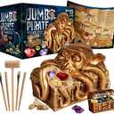 Jumbo Pirate Dig Kit - Dig up 12 Pirate Treasures, Gemstones, Gold Coins - Pirate Toys for Kids - Great Birthday Party Supplies, Gifts Idea for Boys & Girls - Includes Treasure Chest