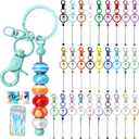 84 Pcs Beadable Keychains Bars Resealable Pouch Bag and Thank You Cards Set DIY Multicolor Blank Beadable Keychains Bulk Keychain Bars Making Kit for Handmade Making Decoration Supplies