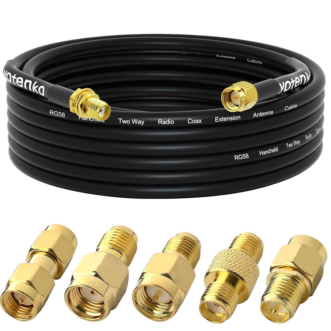 SMA Extension Cable 25ft + 5pcs SMA RF Coax Connector Kit,SMA Male to SMA Female RG58 Coaxial Cable Low-Loss for 4G LTE Router ADS-B SDR BaoFeng Ham Radio Kenwood Yaesu