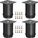 OwnMy 4PCS 3 Inch Stainless Steel Furniture Legs Feets Heavy Duty Metal Cabinet Legs, Adjustable Round Metal Furniture Risers Replacement Leg Extenders for Sofa Chair Desk (Black)