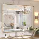 CHARMOR 44x36 Gold Framed Mirror for Bathroom, Brushed Gold Brass Bathroom Mirror, Rectangle Gold Bathroom Vanity Mirror for Wall, Shatterproof, Anti-Rust, Hangs Horizontally or Vertically
