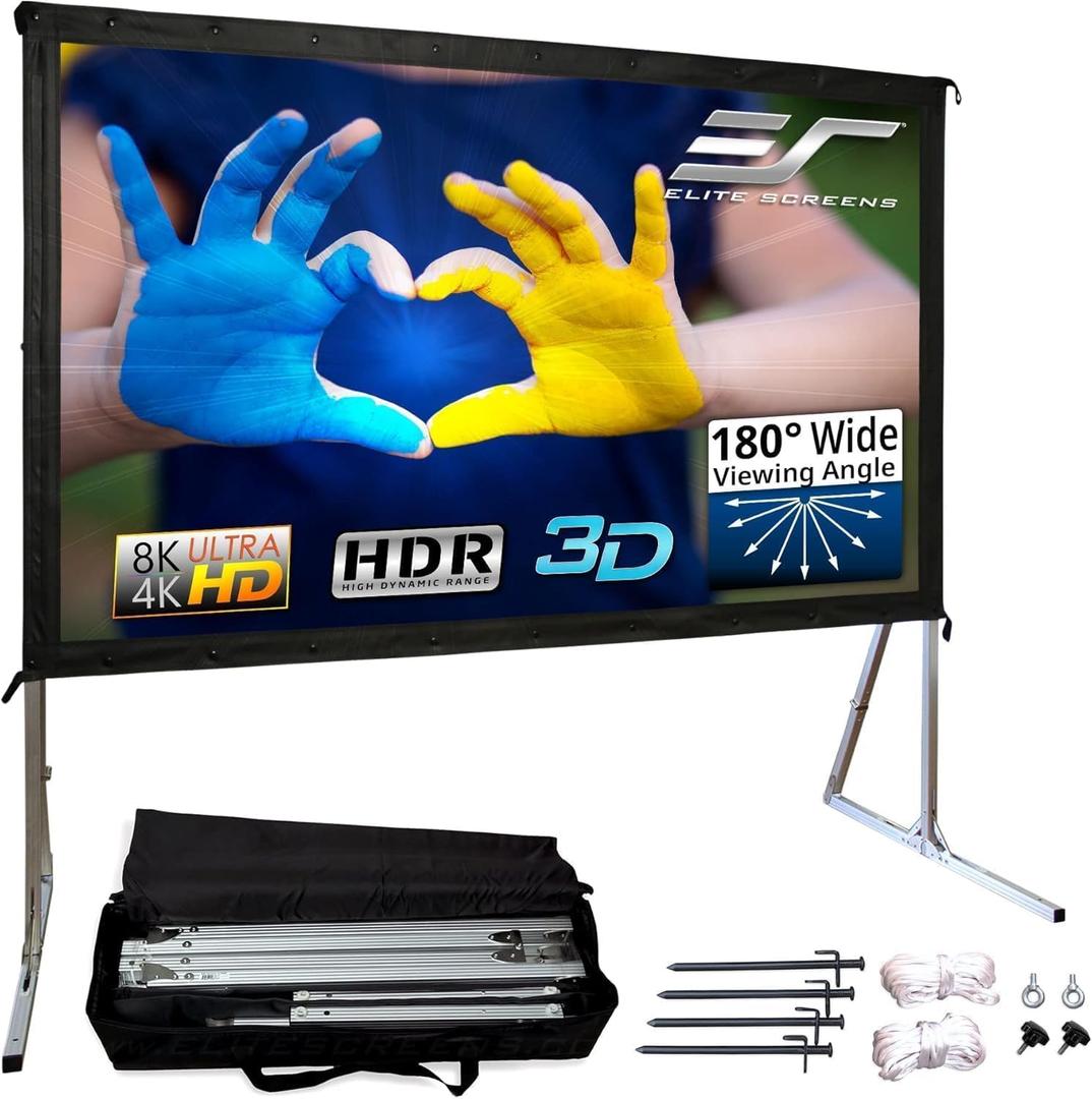 Elite Screens Yard Master 2, 110-INCH Outdoor Projector Screen with Stand 16:9, 8K 4K Ultra HD Fast Fold Portable Movie Screen Foldable Easy Snap On Cinema Theater, OMS110H2