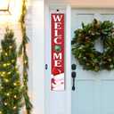 Christmas Welcome Porch Sign Decor Santa Wooden Hanging Sign Door Porch Standing Decorative Signs Plaques for Front Door Farmhouse Outdoor Indoor Welcome Sign Wall Craft Decor 47.2"H