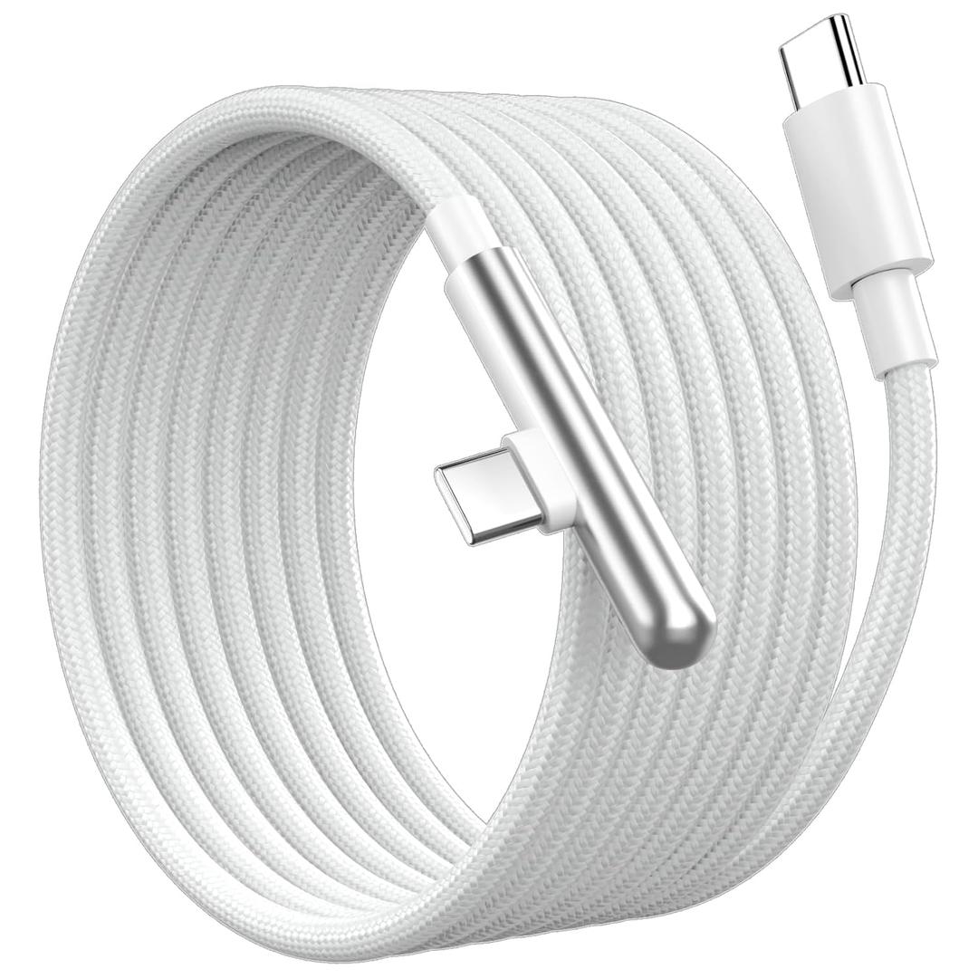16FT USB C Cable Fast Charging 240W,Extra Long USB C to USB C Cable 16foot Type C Right Angle Charger Data Cord Braided for iPhone 17 16 Pro Max 15/iPad/MacBook Pro Air/Galaxy S26 S25 S24 Ultra,White