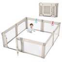 Baby Playpen with Door, Foldable Adjustable Play Pen for Babies and Toddlers,Heavy-Duty Play Yard Fence Play Area, Large Toddler Playpen,Khaki, 79x71x27 in