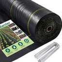 UPGRADE 5ft x 300ft Premium Weed Barrier Landscape Fabric, 3.5oz Heavy Duty Garden Woven Ground Cloth with Superior Permeability Weed Control Includes 90 Staples