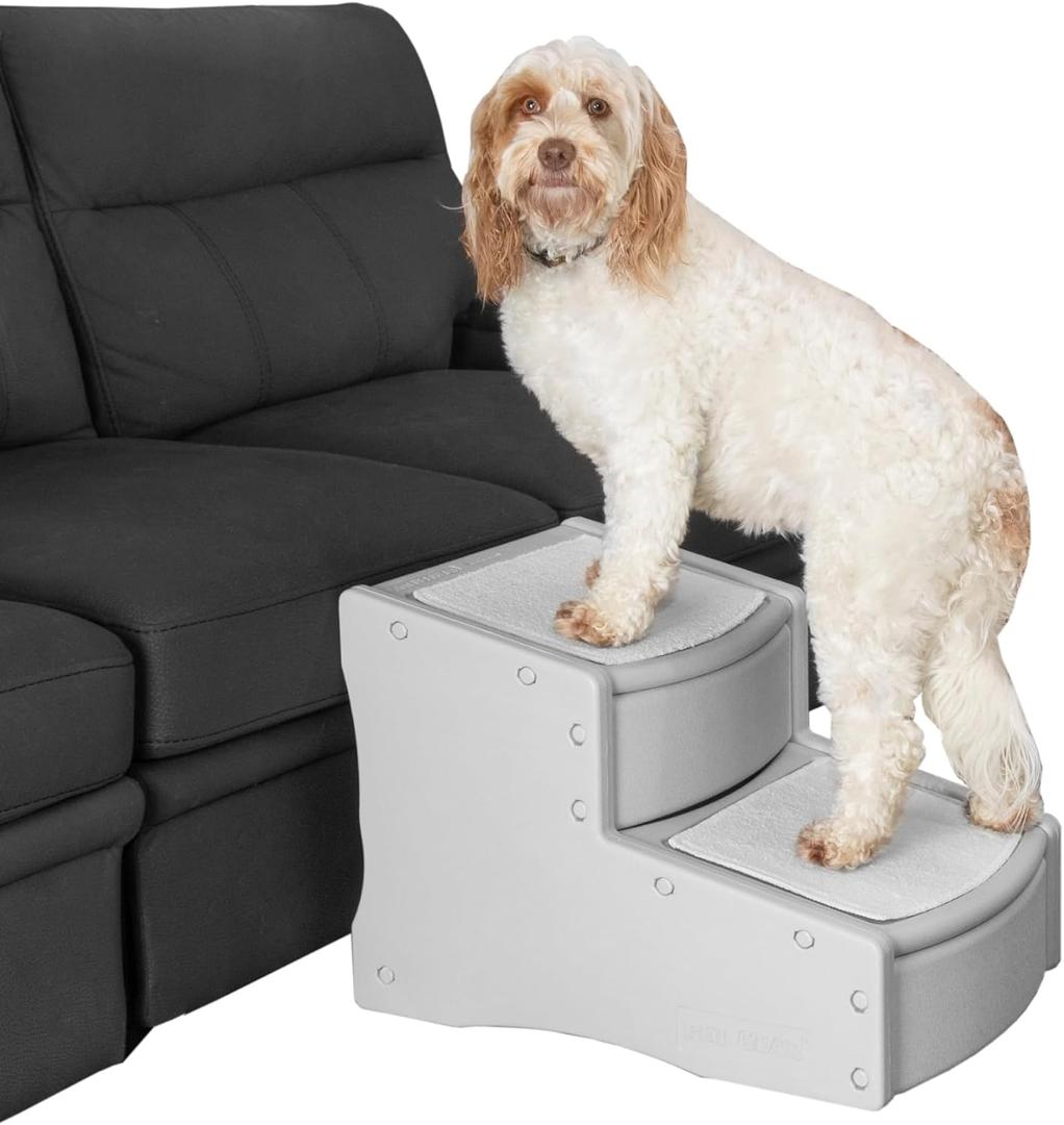 Pet Gear Easy Step II Extra Wide Pet Stairs, 2 Step for Dogs/Cats up to 200 pounds, Removable/Washable Carpet, Easy Assembly (No Tools Required) New Essential Grey, PG9720XLEGU