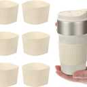uxcell 6Pack Coffee Cup Sleeves, Reusable Silicone Heat Resistant Cup Protective Sleeve Nonslip Mug Protector Cover for Home Travel Coffee Mug Glasses Water Bottle Boots, Cream White
