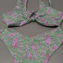geluboao Two Piece Green Floral Swimsuits for Women High Waisted Bikini Sexy Wide Shoulder Straps High Cut Bathing Suit M