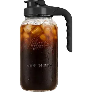 Mason Jar Pitcher  Airtight & Leakproof Glass Pitcher with Lid, Perfect for Storing Breastmilk, Cold Brew, Sun Tea, with Easy-Pour Spout Lid. 4 Cups. 2 Pints