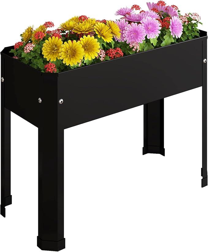 PROXRACER Raised Garden Bed with Detachable Legs Elevated Metal Planter Box for Growing Fresh Herbs Vegetables Flowers Succulents&Other Plants for Outdoor Backyard Patio Deck Balcony Black S