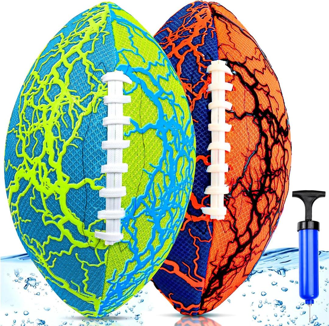 Jasonwell Pool Beach Water Football - 2 Pack Waterproof Football Strong Grip Fun Pool Toys Games for Swimming Pools Beach Lake Park Backyard Outdoor Play for Kids Children Teens Adults Family (Orange&green)
