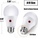 2 x Emotionlite Dusk to Dawn Sensor Light Bulbs Outdoor, Warm White LED Bulbs, 60 Watt Equivalent, Automatic On/Off, Garage, Hallway, Basement, A19 Size, 9W, E26 Medium Base, 3 Pack