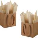 IN-JOOYAA 10 Pcs Small Gift Bags with Tissue Paper Square Gift Bags 6x6x6 Inches with Handles for Gift Giving (Brown)