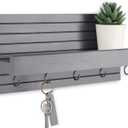Lwenki Decorative Key Holder for Wall with Shelf, Entryway Shelf with Hooks Holds Leashes, Jackets and Glasses Sturdy Wood Keyholder Entrance Hanger with Mounting Hardware (Gray, Medium)