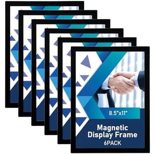 AceShow Magnetic Sign Holder - 8.5×11" Wall Mounted Self-Adhesive Magnetic Paper Holder,Transparent Wall Display Frame with Black Edge,Suitable for Office, Store, Mall, Home (Pack of 6)