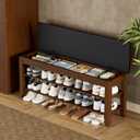 Homleke Shoe Rack Bench with Flip-Top Storage, Solid Wood Entryway Bench with Cushion, Adjustable Shelf, for Hallway, Mudroom, Closet Walnut, 39.4"