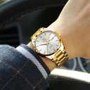 OLEVS Mens Gold Watches Waterproof Stainless Steel Lightweight Watch with Date Classic Luxury Dress Watch for Men Gold White Blue Green Dial