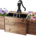 Outdoor Water Fountain,Floor Wooden Rectangular Pump Old-Fashioned Fountain with Flower Box,Electric Decorative Hand Pump, Outdoor Water Feature for Garden Patio Backyard (Carbonizing)