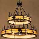 Wellmet Black Rustic Chandelier, 2-Tier Farmhouse Wagon Wheel Chandelier, Farmhouse Rustic Pendant Light for Dining Room, for Living Room, Bedroom, Entryway, Hallway, Cafe, Bar