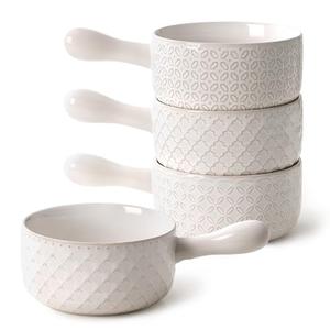 DOWAN French Onion Soup Bowls, 18 Oz Soup Bowls with Handles, Oven Safe Stackable Ceramic Soup Crocks for Chili, Beef Stew, Microwave & Dishwasher Safe Set of 4