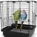 Small Bird Cage for Parakeets, Budgies & Canaries and More Small Birds - Lightweight Travel Birdcage & Bird Carrier with Handle, Stand, Removable Tray, Portable for Hanging, Outdoor Use, Black