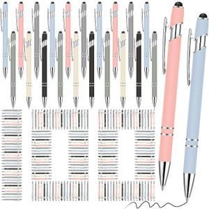 Yeaqee 100 Pieces Ballpoint Pen with Stylus Tip Click, 2 in 1 Black Ink, 1.0 mm Medium Point Stylus Metal Pen for Touch Screen Tablet (Mixed Colors)