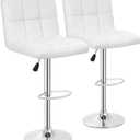 BestOffice Bar Stools Set of 2, Adjustable PU Leather Swivel Barstools, Modern Counter Stools with Back and Footrest, Counter Height Barstools for Bar, Kitchen and Dining Room (White)