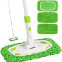 Reusable Microfiber Floor Mop System, Wet & Dry Sweeper Kit, Includes 1 Sweeper Handle, 3 Washable Chenille Mop Pads, Dry & Wet Use for Hardwood, Tile, and Laminate Floor, Green