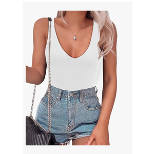 SAUNGKUAI Women’s Bodysuit Sexy Plunge Deep V Neck Backless Sleeveless Tank Thong Body Suits Outfits for Going Out, Size:XL