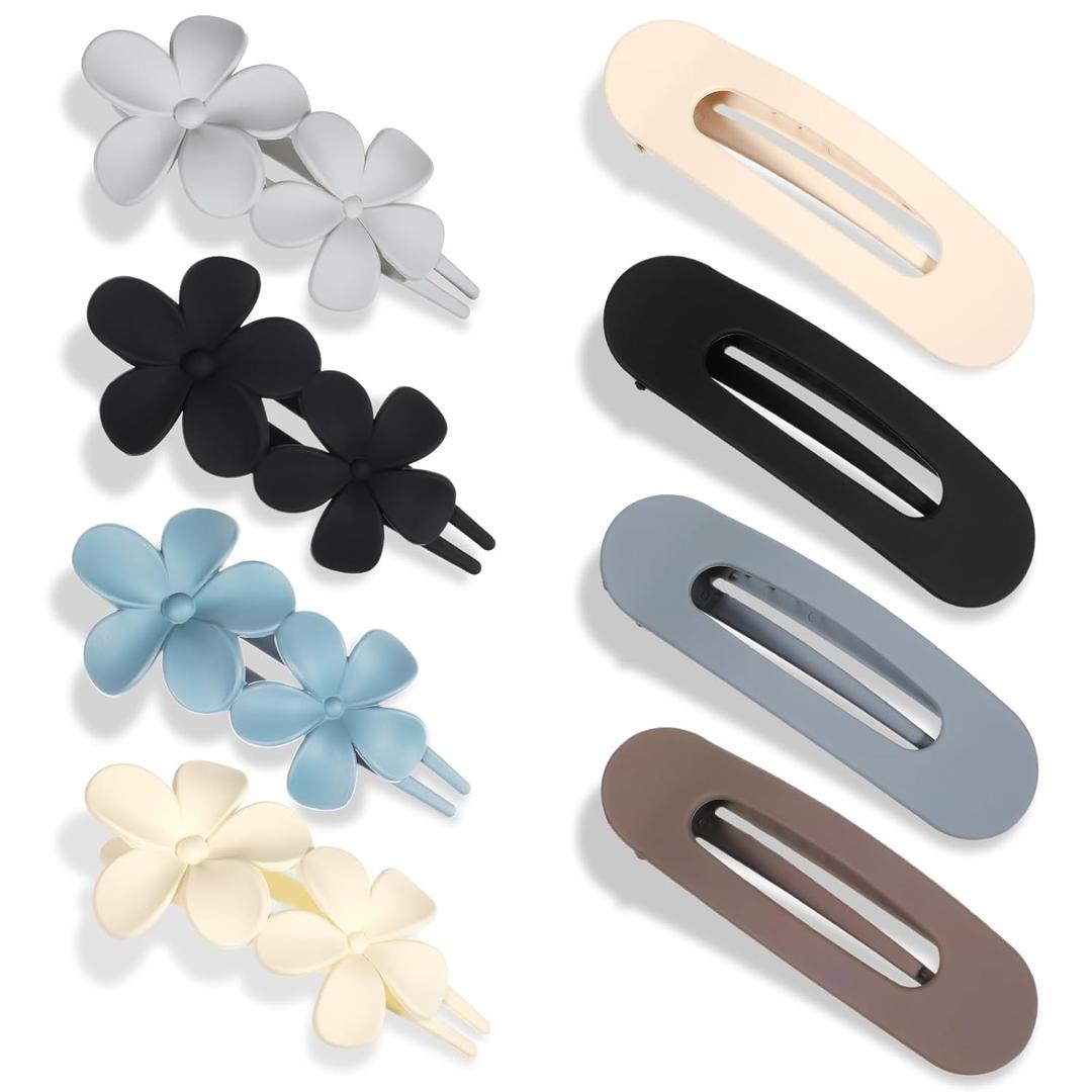 8 Pcs Flat Claw Clips for Women Matte Flat Hair Clips 2 Styles Flat Hair Claw French Hair Barrette Flower Claw Clips for Thick Thin Hair Flat Hair Accessories for Women Girls