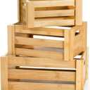 Lawei Set of 3 Bamboo Nesting Crates with Handles, Rustic Decorative Storage Container Box, Crate Box for Display, Farmhouse Bamboo Basket Bins for Fruit, Vegetable, Kitchen, Office, Bedroom, Closet