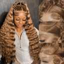 Light Brown 5X5 HD Lace Frontal Closure Human Hair Wigs Deep Wave 34 Inch Unprocessed Virgin Curly Weave Human Hair Wigs Pre Plucked For Black Women 200% Density #30