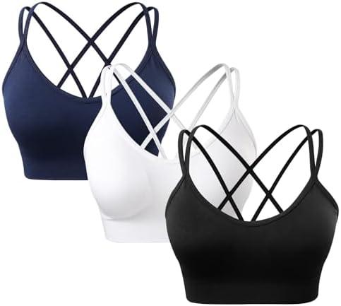 sicoozoe Women's Cross Back Sports Bra Padded Strappy Medium Support Yoga Bra for Workout Fitness 3 Pack M
