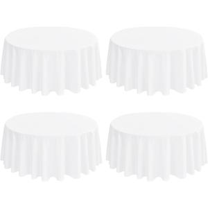 4 Pack 90 Inch White Round Polyester Tablecloths - Wrinkle & Stain Resistant, Ideal for Weddings, Banquets, Parties