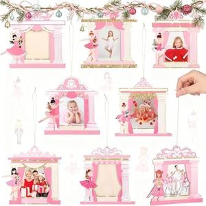 Namalu 7 Pcs Mini Ballet Nutcracker Picture Frames - Wooden Nutcracker Christmas Ornaments Pink Dancer Girl Xmas Hanging Photo Frames for Holiday Presents and Tree Decoration