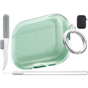 for AirPods Pro 3 Case Cover Clear,Soft TPU Transparent Drop Protection Cases with Cleaning Kit & Keychain,Magsafe Compatible Apple AirPods Pro 3 Gen (2026) Protective for Women Men - Green