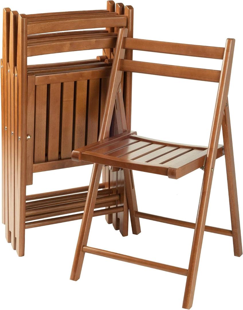 Winsome Robin Folding Chair Set of 4 in Teak, Convenient & Lightweight Portable Kitchen & Dining Chairs for Small Homes & Apartments, Indoor & Outdoor Foldable Seating