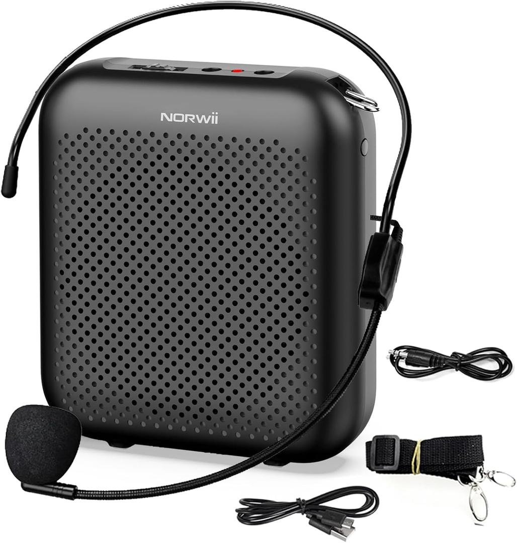 Norwii Bluetooth Voice Amplifier, Power Amplifiers, Portable Mini Wired Microphone Headset for Teacher Classroom & Outdoor Lectures, Teaching, Tour Guides, USB-C Rechargeable - 2000mAh, Black