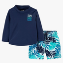 Simple Joys by Carter's Boys' Swimsuit Trunk and Rashguard Set, Navy White Tropical, 18 Months