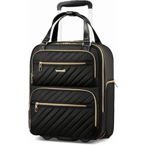 LUGGEX Underseat Carry On Luggage with Wheels, Stylish Lightweight Under Seat Luggage, Soft Sided Personal Item Suitcase for Short Trip (Black, 16 Inch) Black