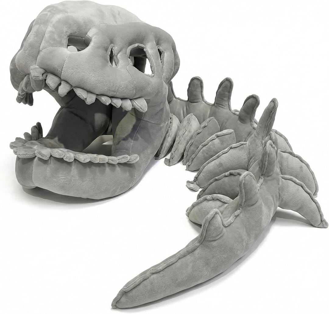 Dinosaur Skeleton Headgear Pillow, Dinosaur Skeleton Costume, Realistic Dinosaur Skeletons Set with Spine Extension for Halloween, and Themed Parties (30IN)