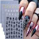 3 x 5 Sheets Halloween Spider Web Nail Stickers for Nail Art 3D Self-Adhesive Spider Web Nail Art Stickers White Black Silver Laser Gold Spider Nail Decals Holiday Nail Design Supplies for Women (W7)