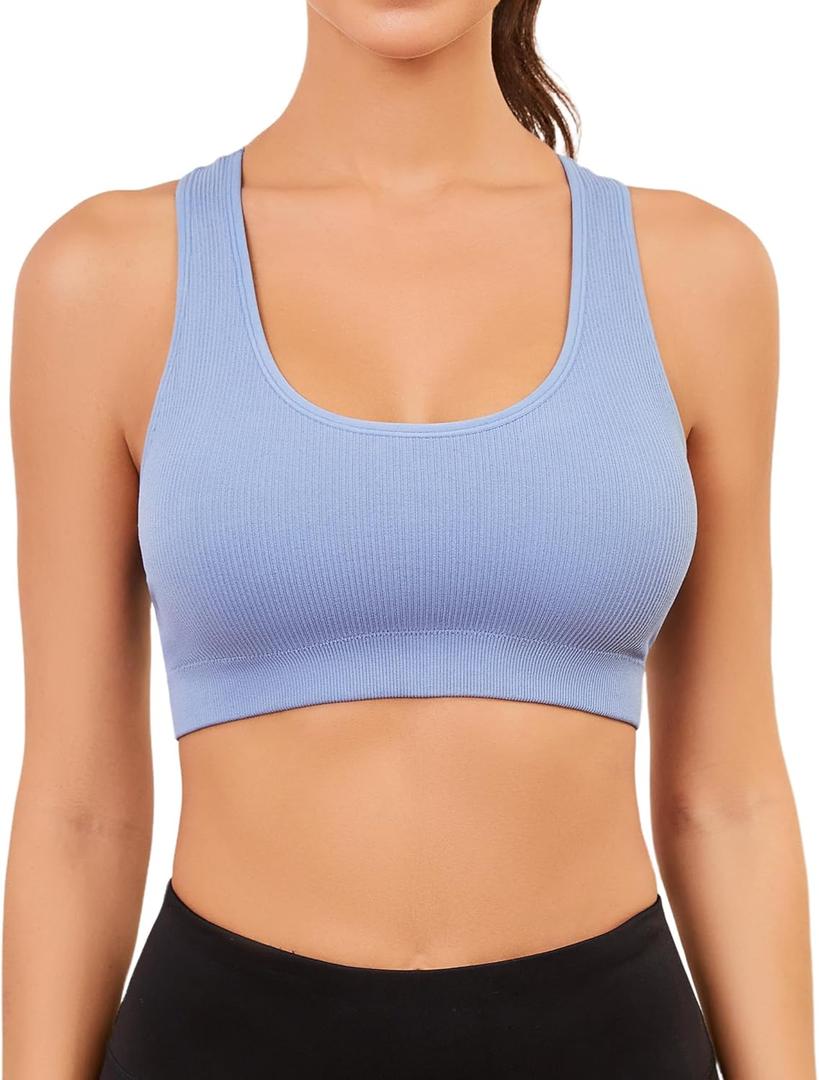Black Sports Bras Workout Tank for Women Yoga Gym Top with Built Bra Woman Seamless Crop Fitness Racerback Bra Top (Blue, M)