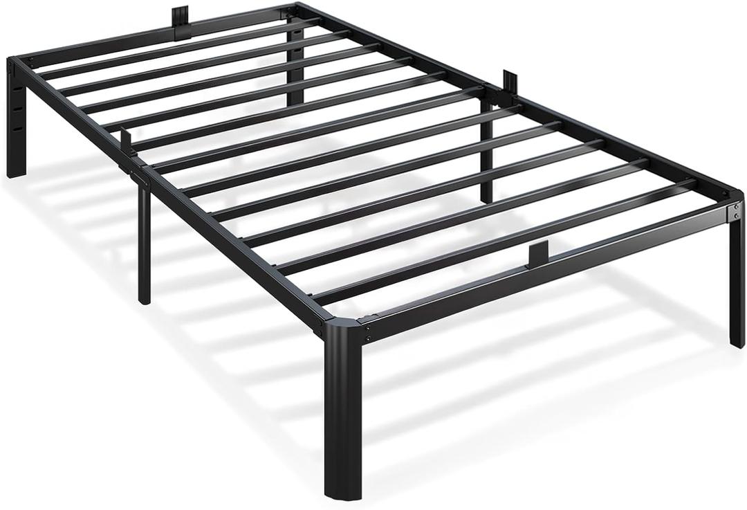 Metal Bed Frame Twin Size, 14 Inch 3500 lbs Heavy Duty Platform Bed Frames Steel Slats Noise Free No Box Spring Needed, Easy Assemble Sturdy Bedframe Rounded Corner with Storage and Mattress Retainers