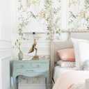 Erfoni 16.9" x118" Boho Floral Peel and Stick Wallpaper Green Floral and Birds Contact Paper DIY Self Adhesive Removable Wallpaper for Livingroom Cabinet Decor Modern Flower Leaf Wall Paper Vinyl Roll