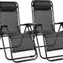 Sweetcrispy Zero Gravity Chairs, Set of 2 Portable Recliner Beach Camping Patio Outdoor Folding Lounge Chair with Cup Holder Trays and Adjustable Pillow for Poolside, Garden, Backyard, Lawn (Black)