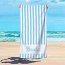 Breling 1 Pcs Bride Blue Striped Beach Towel for Honeymoon and Bachelorette Party, Bride Beach Towel Coastal Bridal Shower Gift Bridesmaid Favors Gift for Wedding Engagement Party Supplies(Classic)